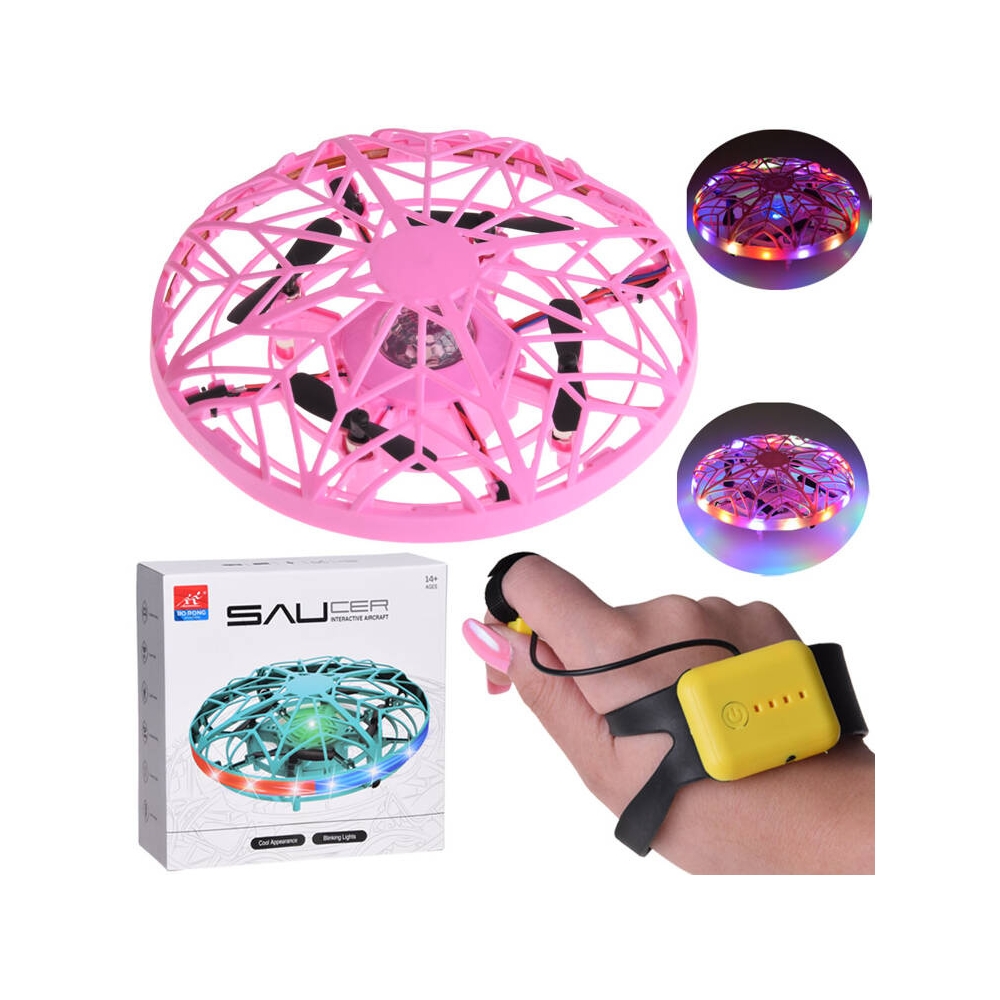Skraidantis diskinis dronas su LED šviesa, valdomas ranka RC0653, Pink-Žaislai, Auto ir transporto žaislai, Dronai-e-vaikas