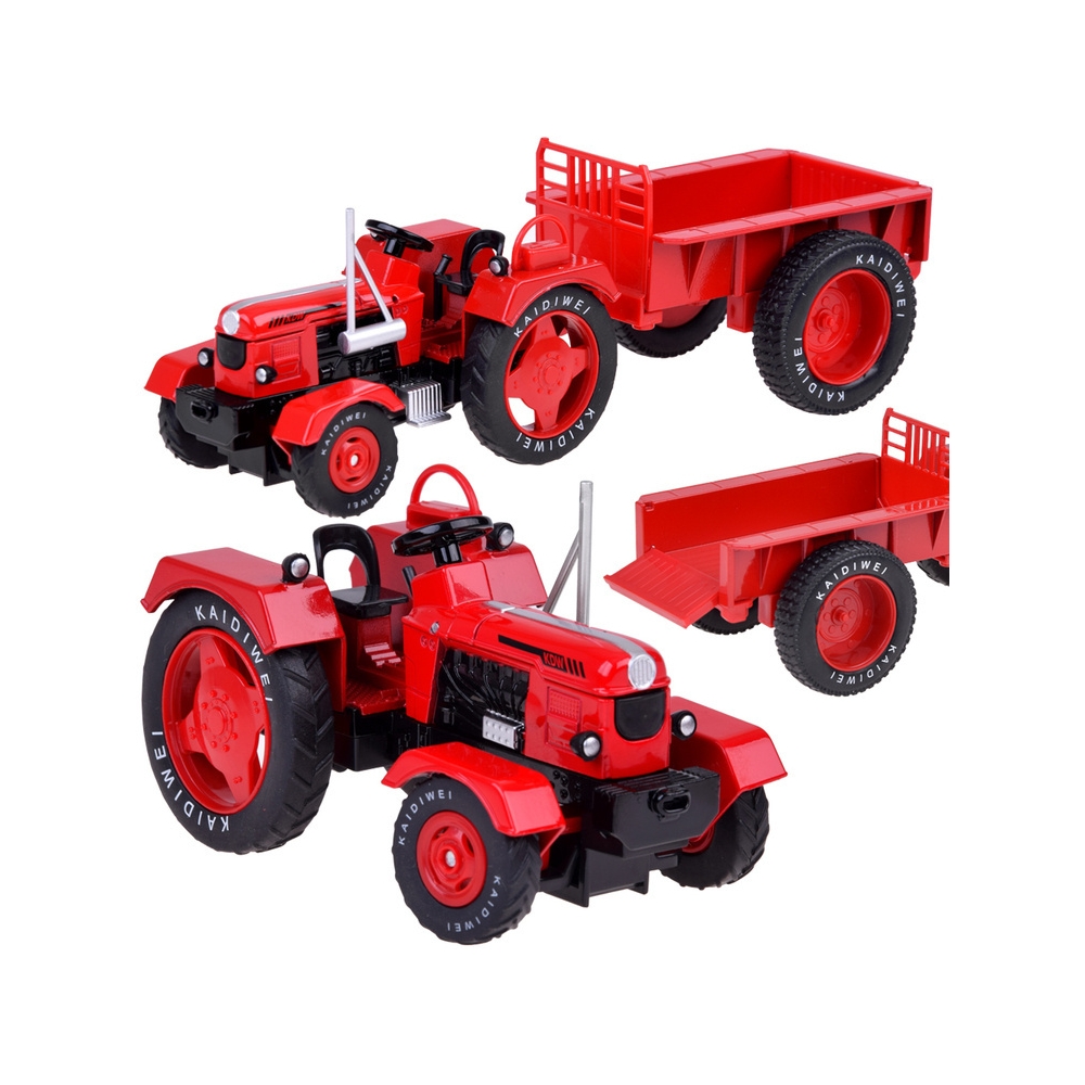 Raudonas metalinis traktorius su priekaba, sukamaisiais guminiais ratais 1:18 ZA5202-Žaislai, Auto ir transporto žaislai, Trakto