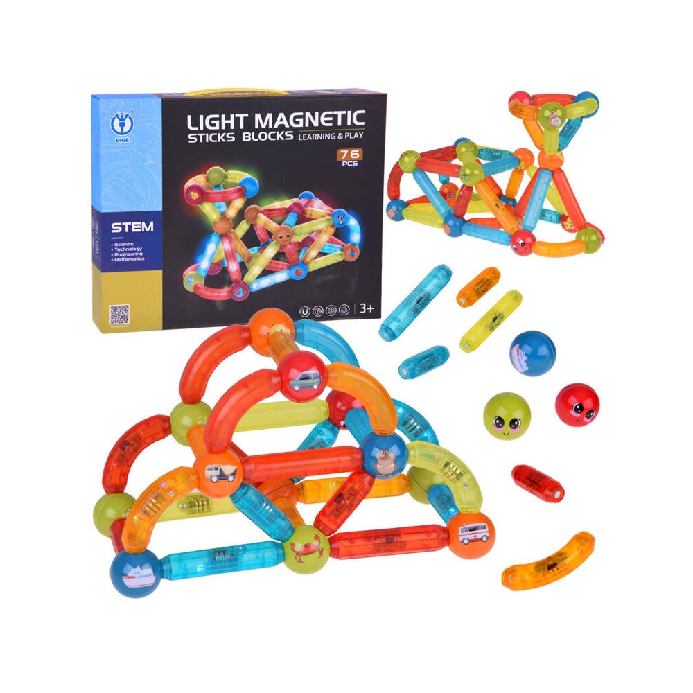 Magnetinis šviečiantis konstruktorius 76 el. ZA5239-Žaislai, Konstruktoriai, Magnetiniai konstruktoriai-e-vaikas