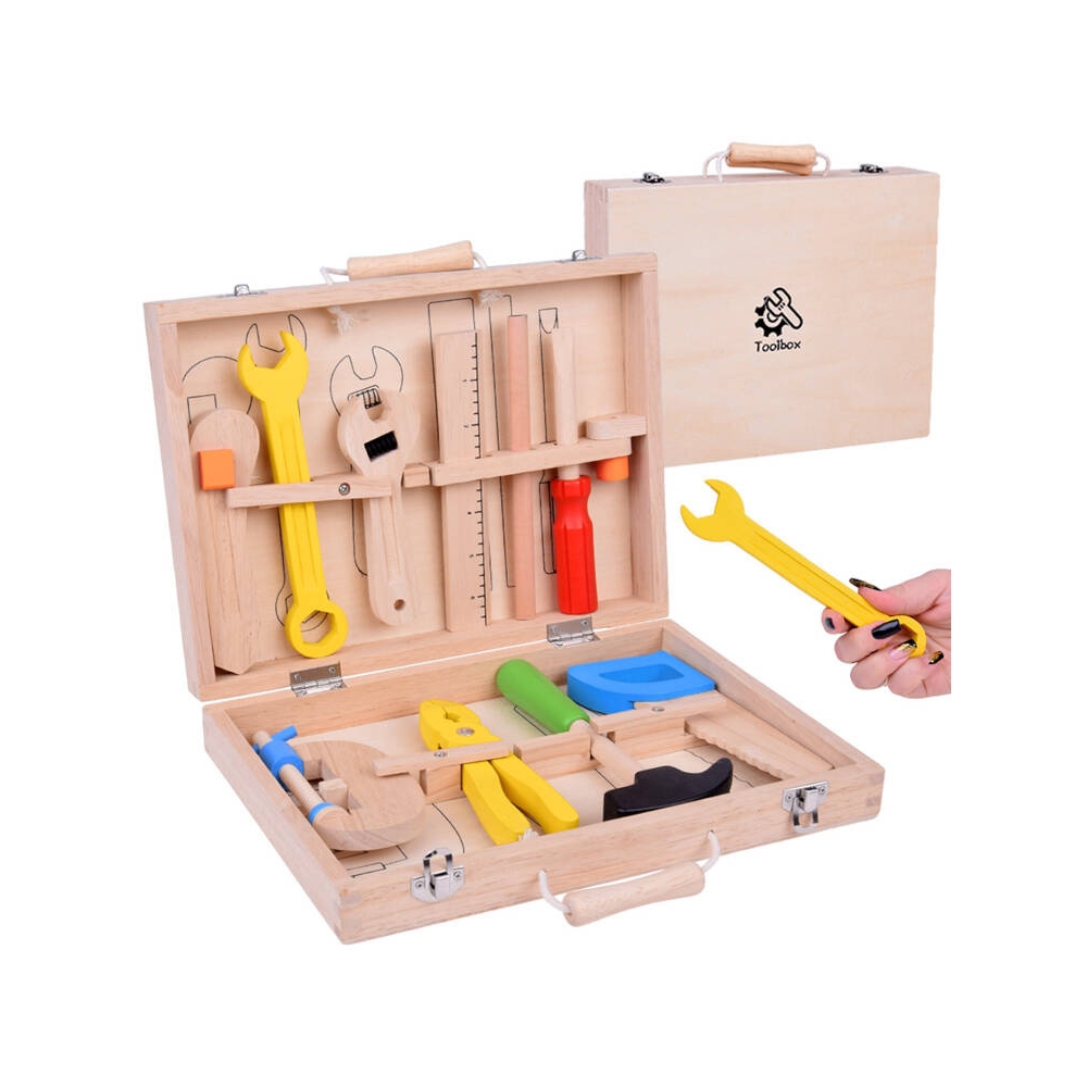 Wooden Tool Case Hammer Saw Screwdriver 10 Tools ZA5382