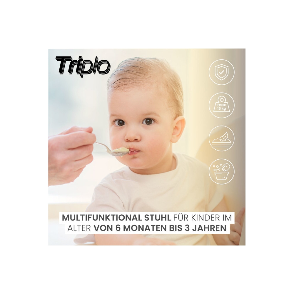 MAITINIMO KĖDUTĖ 3IN1 TRIPLO PILKA-Maitinimui, Maitinimo kėdutės ir jų priedai, Maitinimo kėdutės-e-vaikas