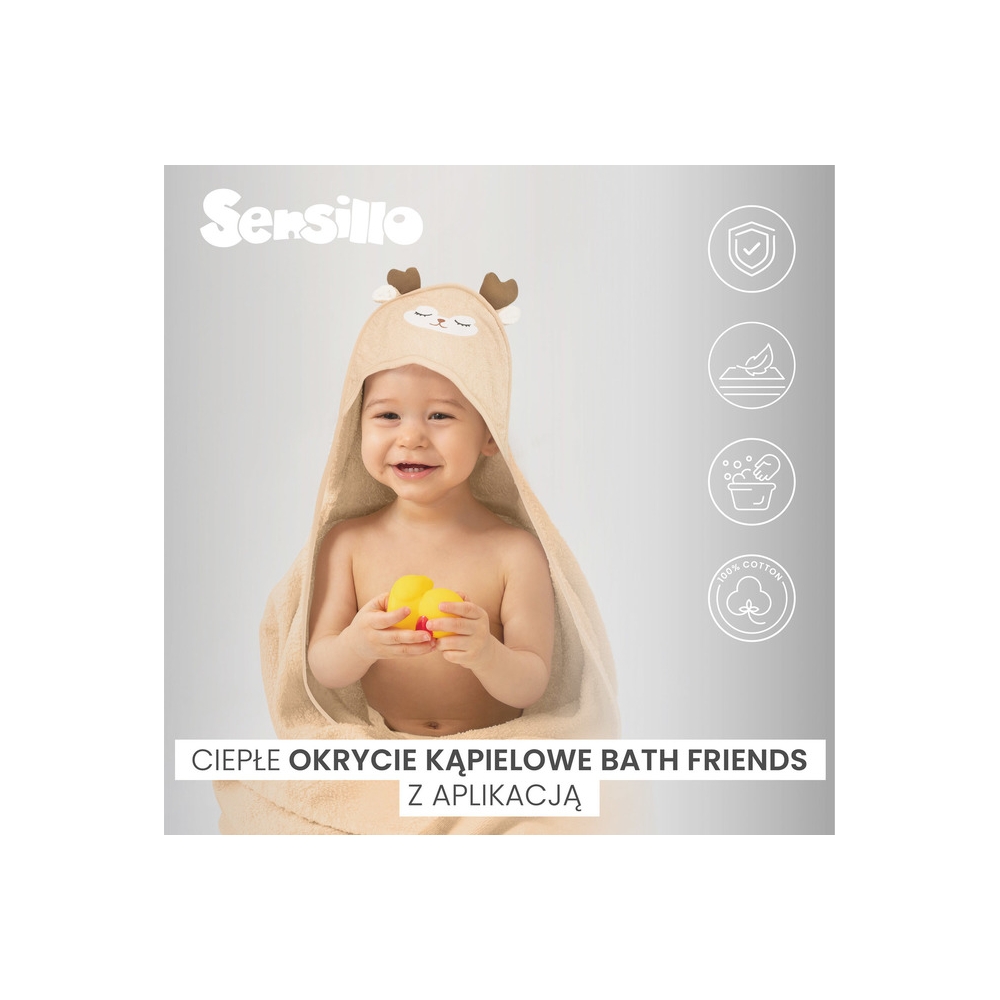 Rankšluostis Sensillo BathFriends 100x100 cm, Pilkas dramblys-Priežiūrai, Vonios tekstilė, Rankšluosčiai-e-vaikas
