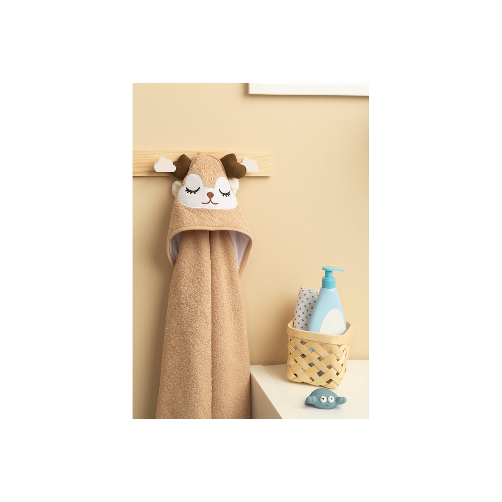 Rankšluostis Sensillo BathFriends 100x100, Smėlio sp. elnias-Priežiūrai, Vonios tekstilė, Rankšluosčiai-e-vaikas