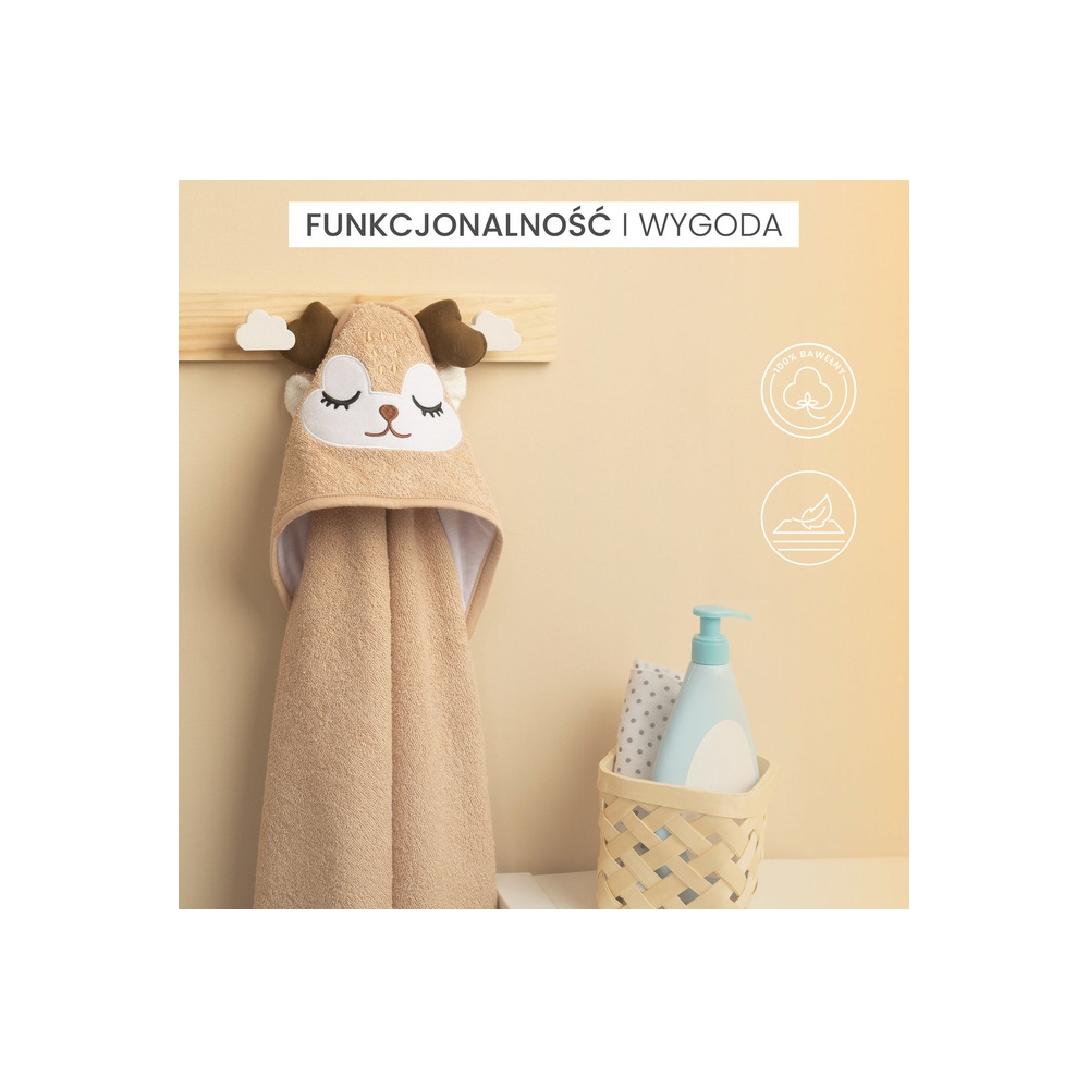 Rankšluostis Sensillo BathFriends 100x100, Smėlio sp. elnias-Priežiūrai, Vonios tekstilė, Rankšluosčiai-e-vaikas