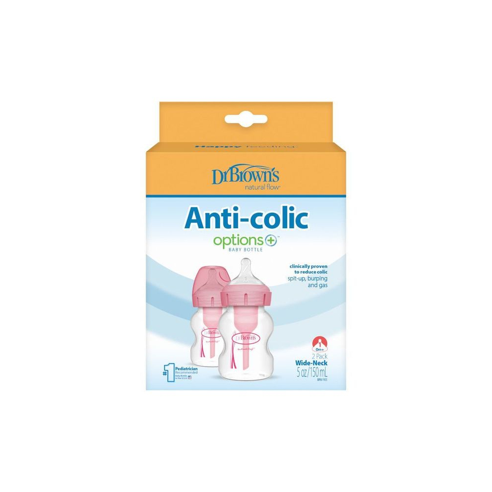 WB52601 PLAČIAKAKLIS BUTELIUKAS 150ML OPTIONS+ 2 VNT. ROŽINĖS SPALVOS-Maitinimui, Buteliukai ir žindukai-e-vaikas