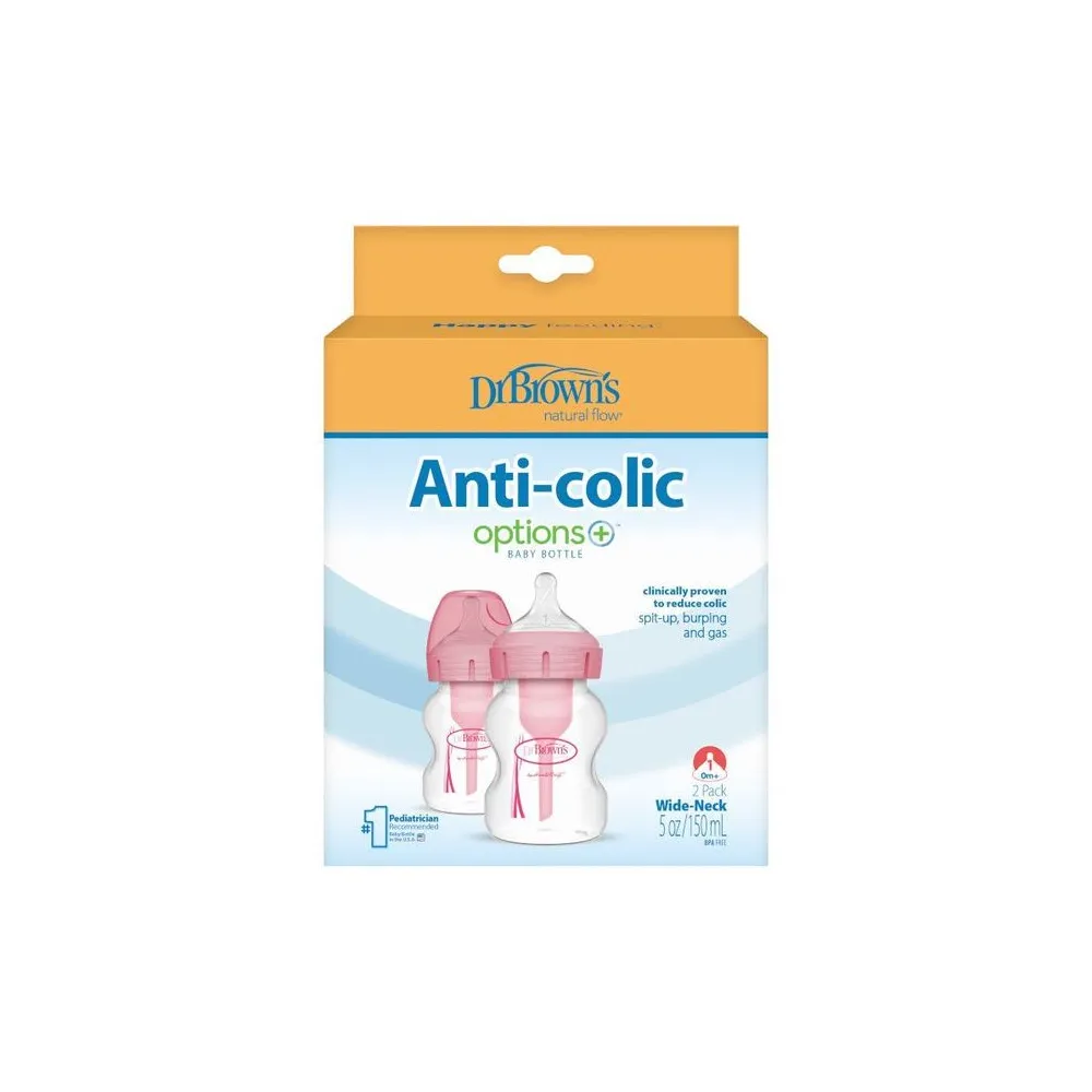 WB52601 PLAČIAKAKLIS BUTELIUKAS 150ML OPTIONS+ 2 VNT. ROŽINĖS SPALVOS-Maitinimui, Buteliukai ir žindukai-e-vaikas