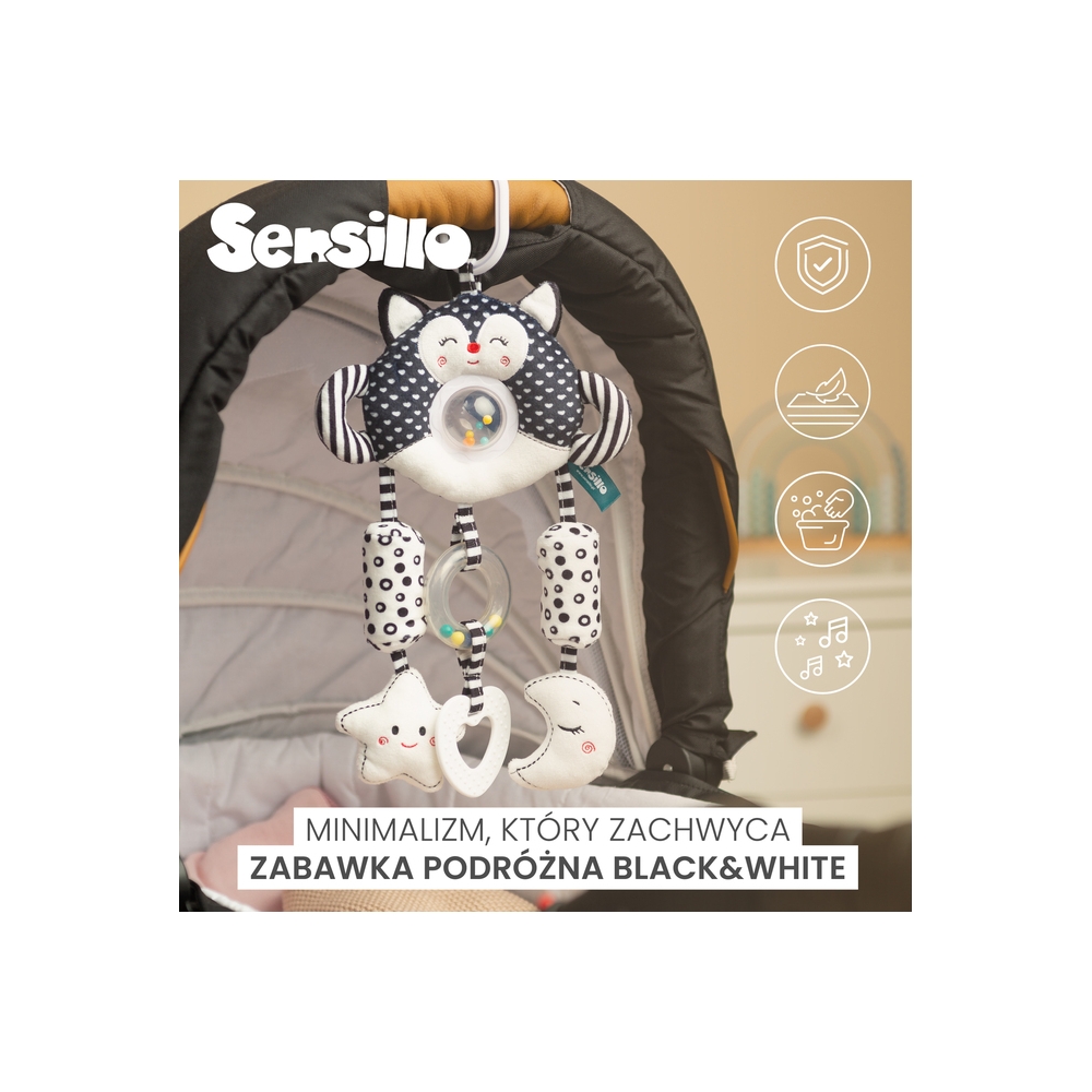 JUODAI BALTAS KELIONINIS ŽAISLINIS DRAMBLYS-Žaislai, Vežimėlių priedai, Vežimėlių ir kabinamieji žaislai, Kūdikiams-e-vaikas