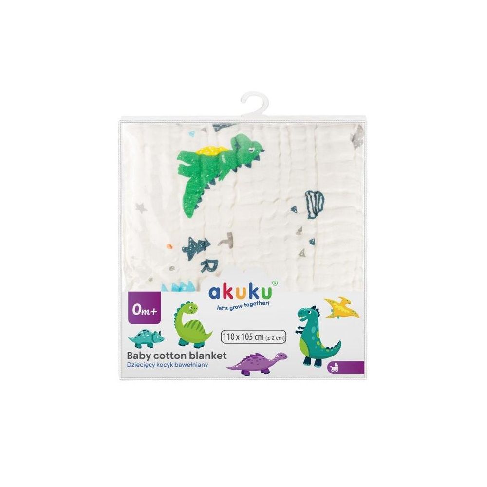 A0685 Muslino antklodė / apklotas / rankšluostis 110x105 DINOSAURAI-Priežiūrai, Vonios tekstilė, Vystyklai-e-vaikas