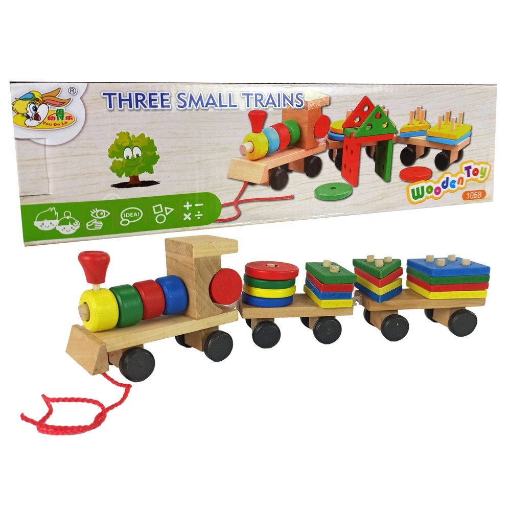 Medinis traukinio lokomotyvas 2 nuimami vagonai-Žaislai, Mediniai-e-vaikas