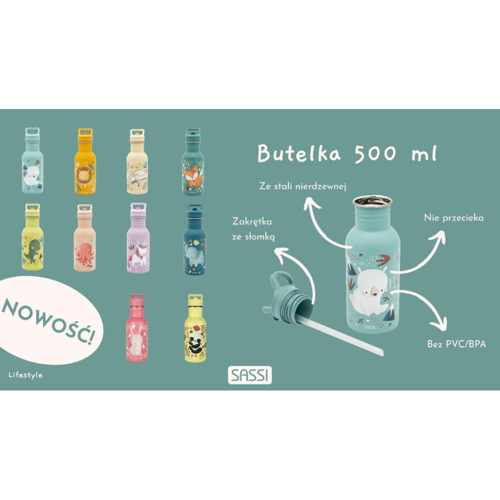 Nerūdijančio plieno gertuvė SASSI Dinozauras, 500 ml-Maitinimui, Indai, įrankiai, gertuvės, Puodeliai, gertuvės-e-vaikas