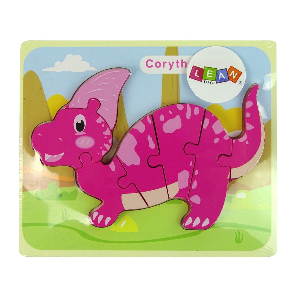 Medinė dėlionė Dinozauras Koritozauras Rožinė Spinosauras Violetinė-Dėlionės, Dėlionės patiems mažiausiems-e-vaikas