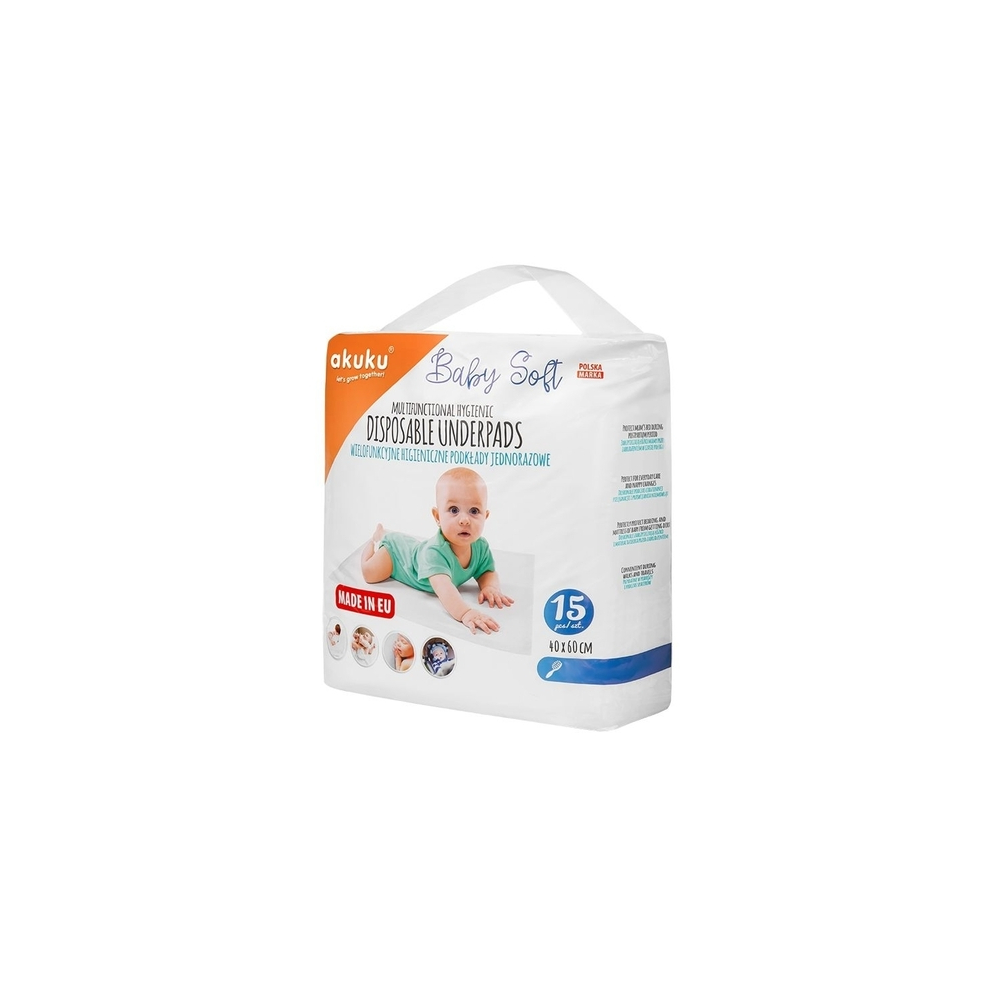 Vienkartiniai paklotai A0500 40 X 60 BABY SOFT 15 vnt-Priežiūrai, Sauskelnės, servetėlės, paklotai-e-vaikas