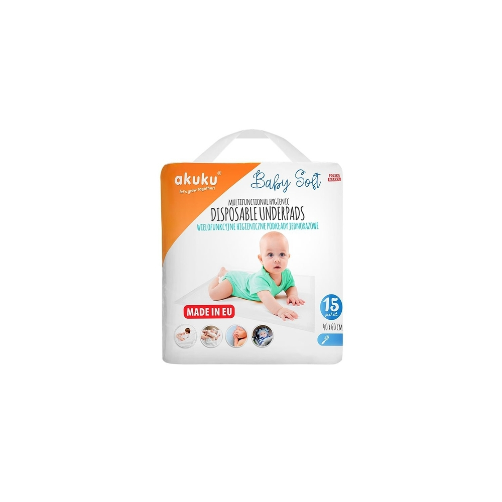 Vienkartiniai paklotai A0500 40 X 60 BABY SOFT 15 vnt-Priežiūrai, Sauskelnės, servetėlės, paklotai-e-vaikas