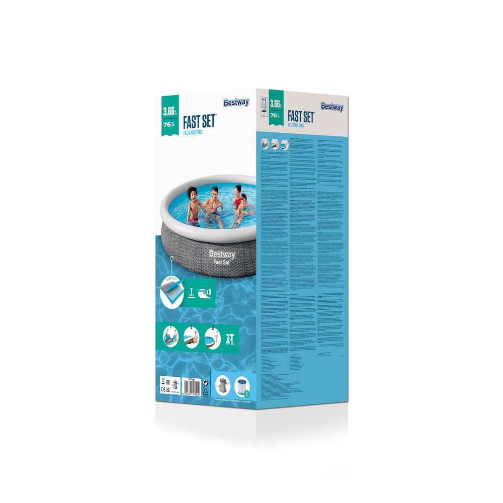 Bestway 57445 Basen rozporowy Fast Set z pompą filtracyjną Szary 3.66m x 76cm-Žaislai, Lauko žaislai, Baseinai, Pripučiami basei