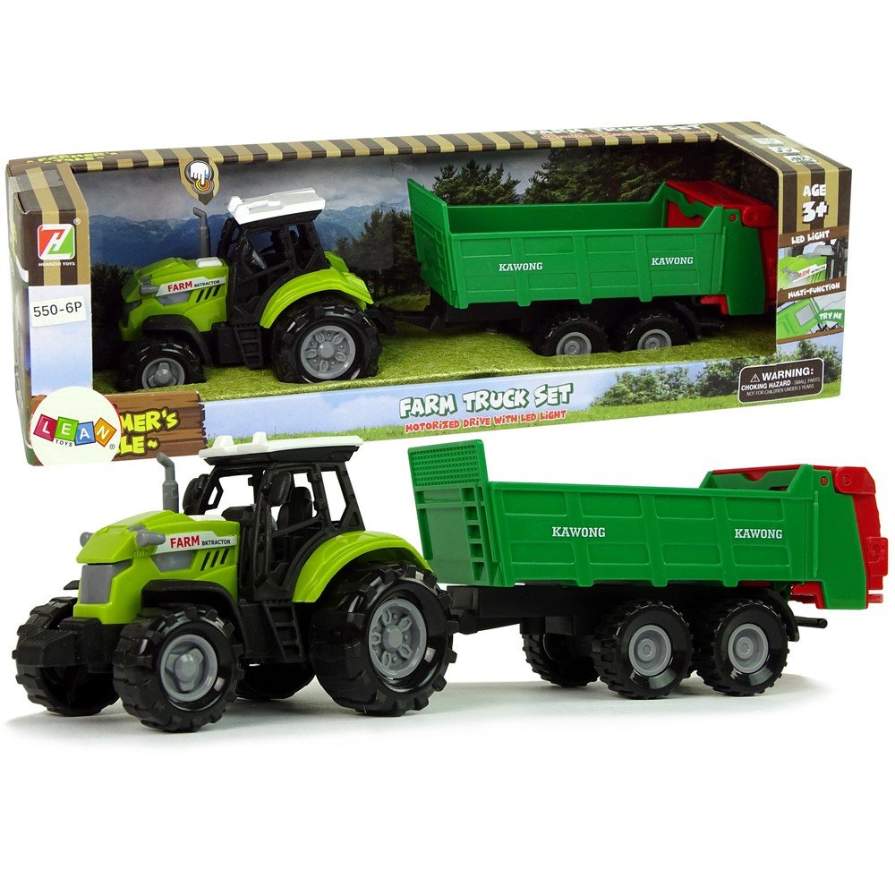 Žalios spalvos traktorius su didele priekaba-Žaislai-e-vaikas