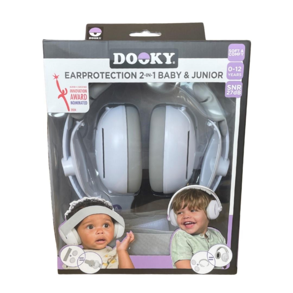 Apsauginės ausinės Baby&Junior DOOKY 2-in-1, 0-12 metų-Priežiūrai, Apsaugos, Kitos apsaugos-e-vaikas