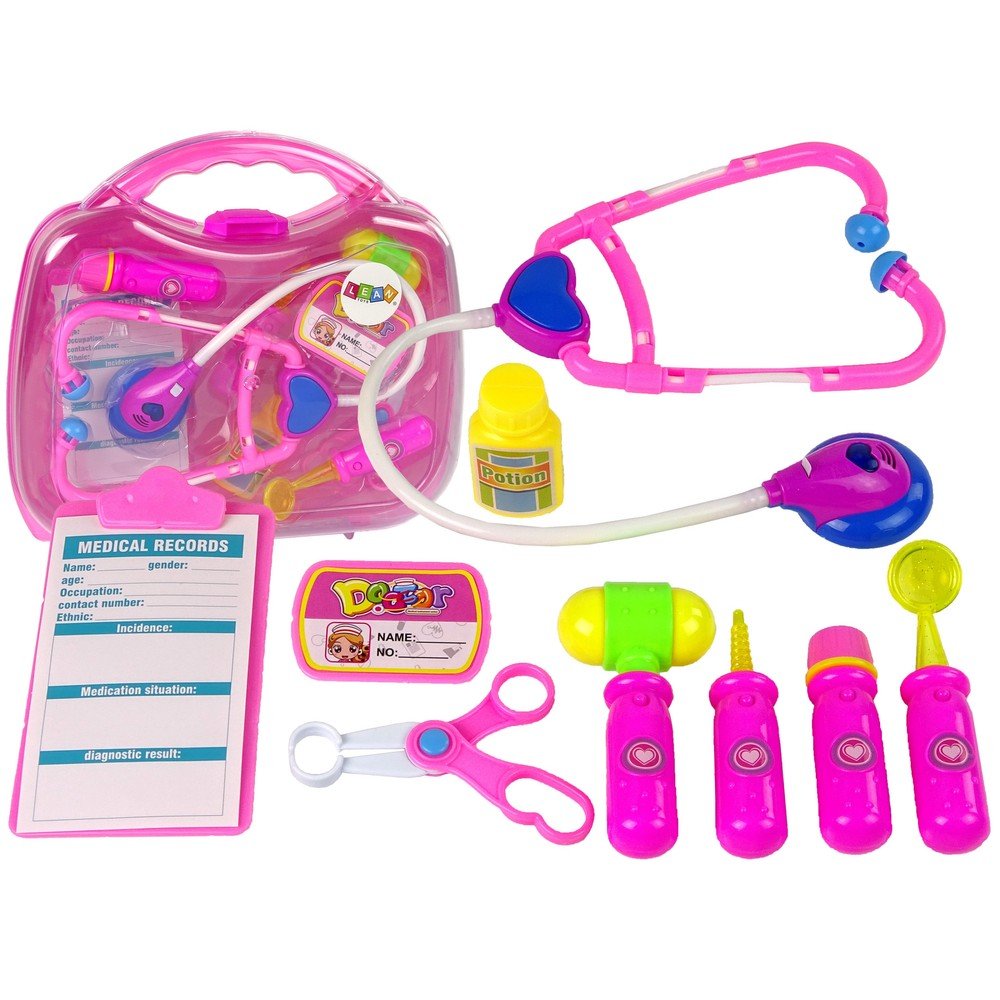 Gydytojo akumuliatorinių instrumentų rinkinio dėklas rožinis-Profesijos, buities žaislai-e-vaikas