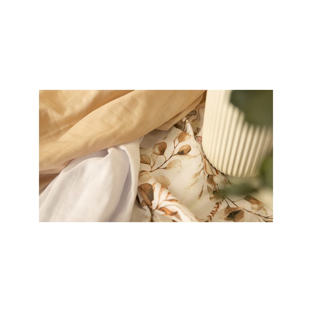 Muslino vystyklai Sensillo 70x80cm 3 vnt, smėlio sp. lapai-Priežiūrai, Vonios tekstilė, Vystyklai-e-vaikas