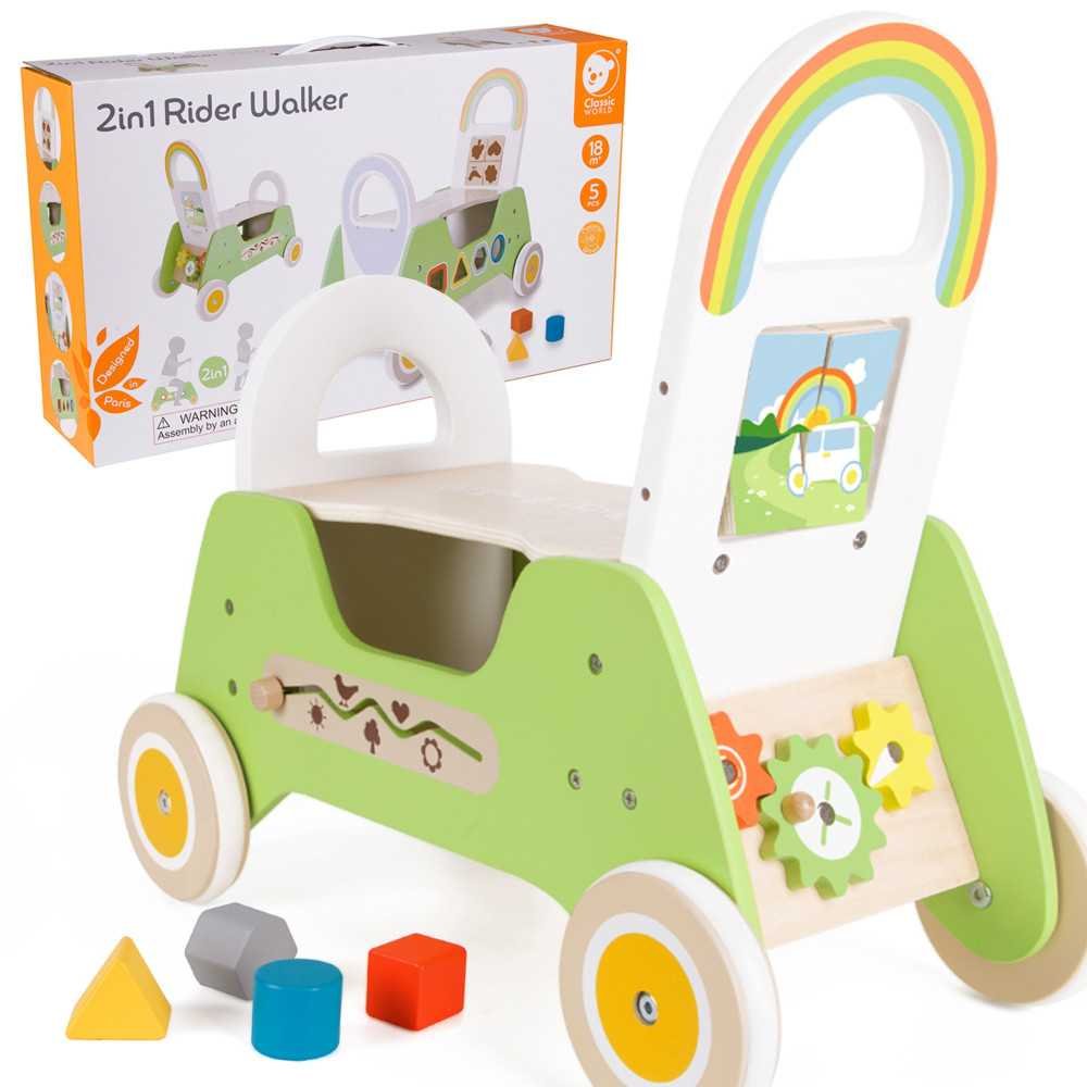 CLASSIC WORLD Drewniany Jeździk MONTESSORI Pchacz 2w1 