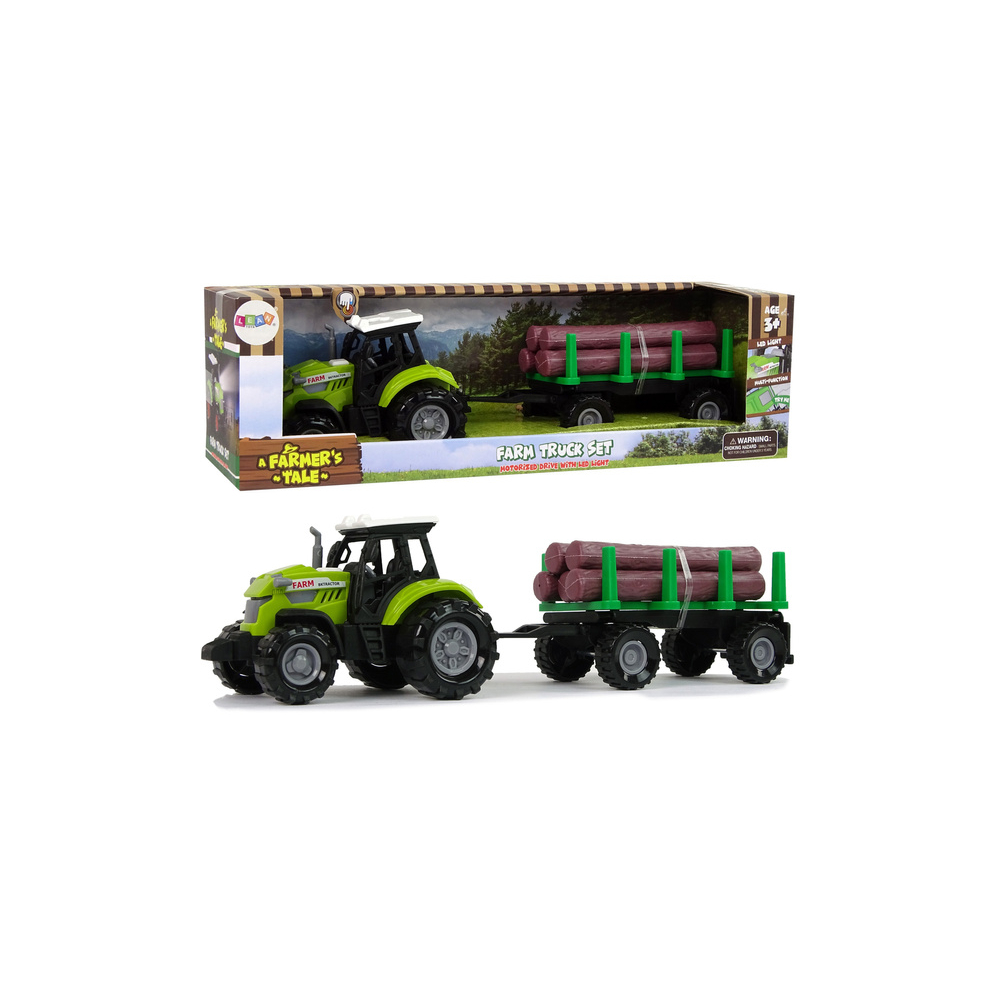 Žalioji traktoriaus priekaba Medienos rąstai Ūkio garsas-Žaislai, Auto ir transporto žaislai, Traktoriai-e-vaikas