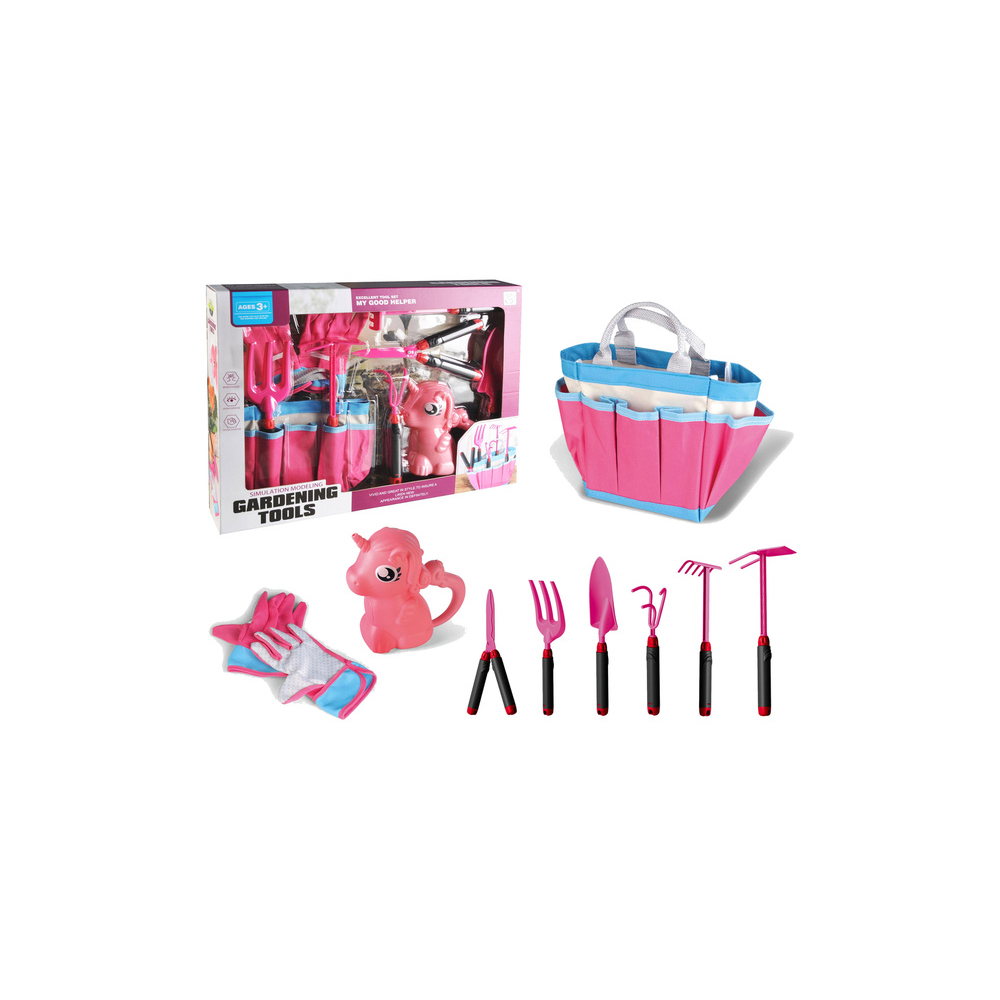 Sodo įrankių rinkinys Įrankių krepšys Pirštinės Grėblys Rožinis vienaragis-Žaislai, Lauko žaislai, Vandens ir smėlio žaislai, Pr