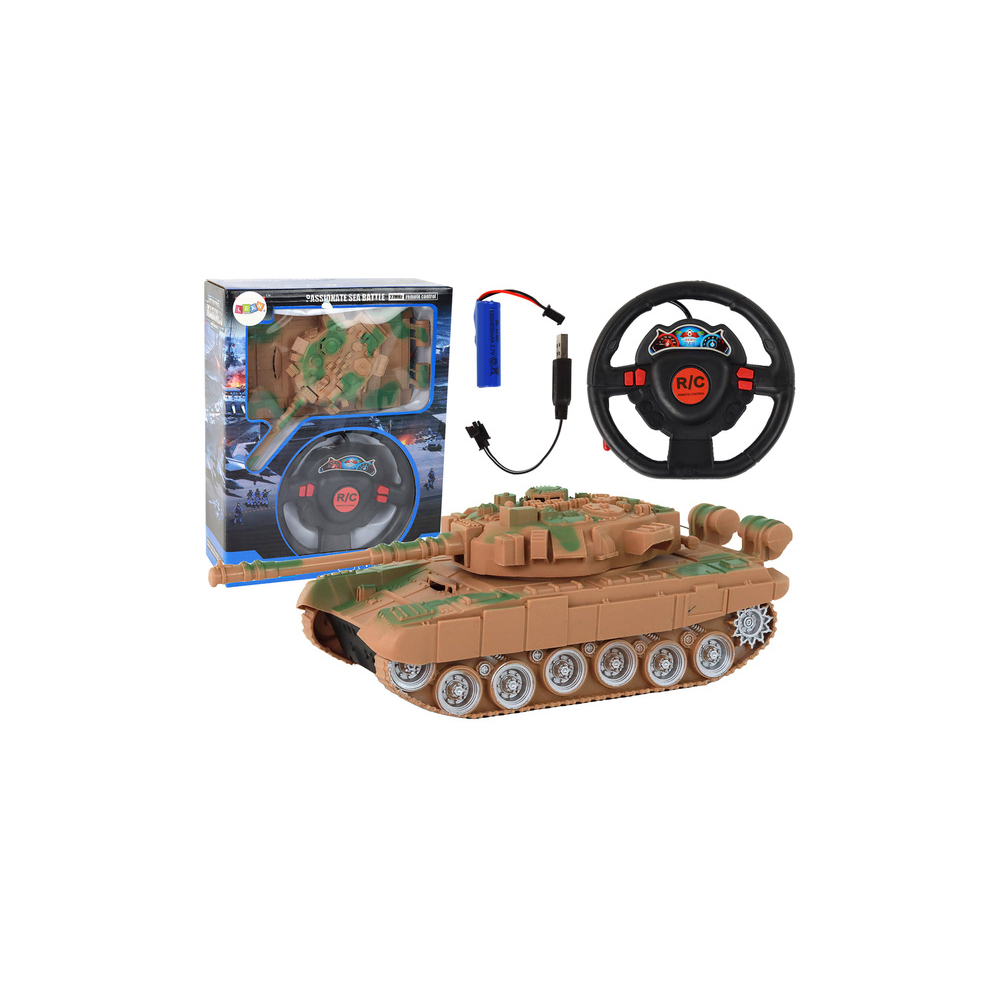 Nuotoliniu būdu valdomas R/C tankas šviesos garsas 1:18 27MHz, smėlio sp.