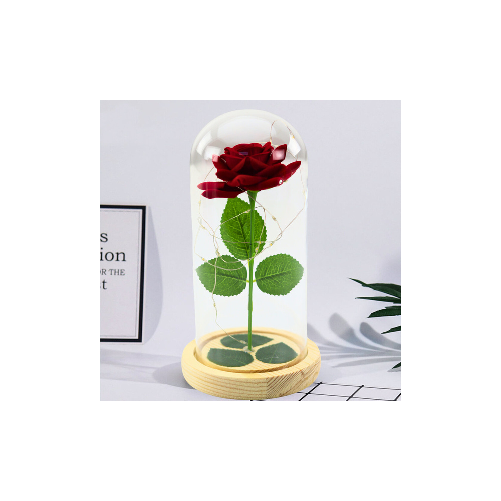 Amžinoji rožė stikliniame kupole su LED apšvietimu raudona 21x11cm-Dovanoms, Šventės, Kalėdos, Velykos, Kiti atributai, dekoraci