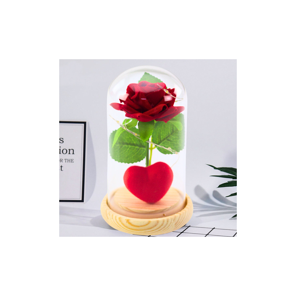 Amžinoji rožė kupole su LED apšvietimu Raudona su širdele 14x8cm-Dovanoms, Šventės, Kalėdos, Velykos, Kiti atributai, dekoracijo