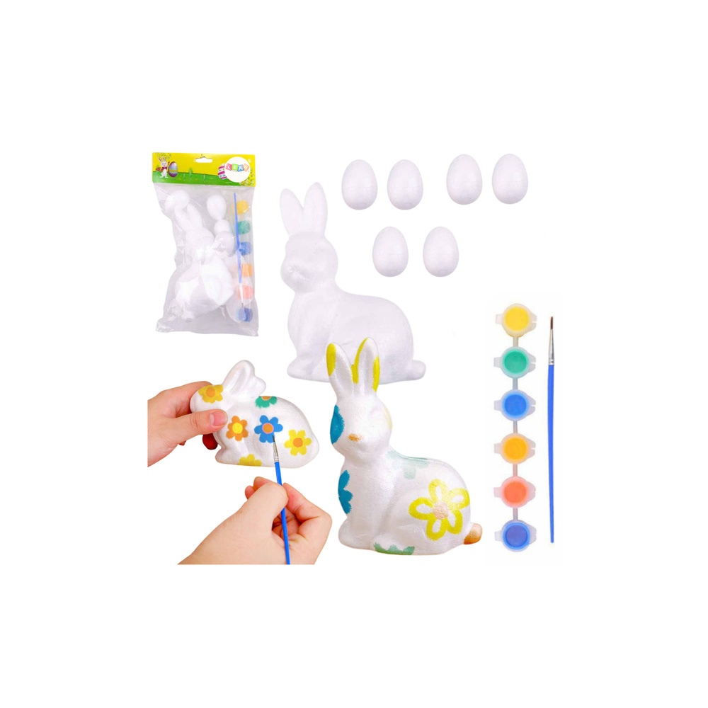 Zestaw Wielkanocny Jajka Styropianowe 6szt Figurka Zająca Farbki