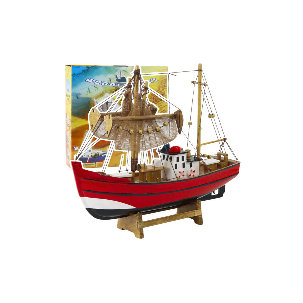 Kolekcinis dekoratyvinio žvejybos laivo modelis raudonas 30x26cm-Žaislai, Auto ir transporto žaislai, Laivai-e-vaikas