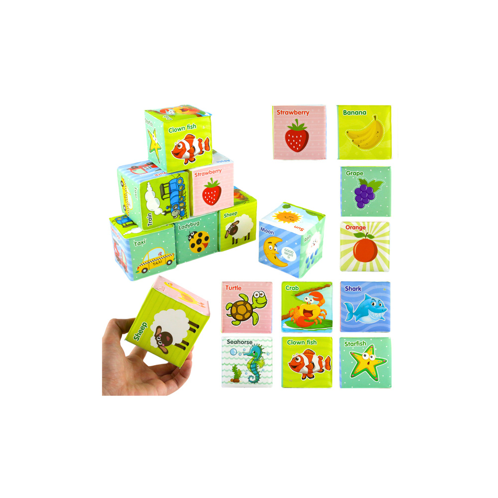 Edukaciniai kubeliai Spalvotos raidės Gyvūnai Mokslas 8vnt.-Žaislai, Kūdikiams, Žaislai mažyliams (iki 4 m.