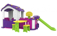 Didelis sodo namelis su prieangiu 5in1 violetinės spalvos-Žaislai, Lauko žaislai, Žaidimų nameliai ir jų priedai, Žaidimų aikšte