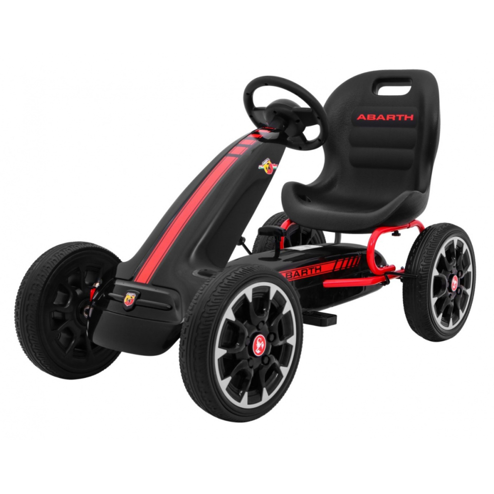 ABARTH pedalinis kartingas vaikams Juodas + EVA ratai + Rankinis stabdis + Laisvasis ratas-Judėjimui, Minami kartingai-e-vaikas