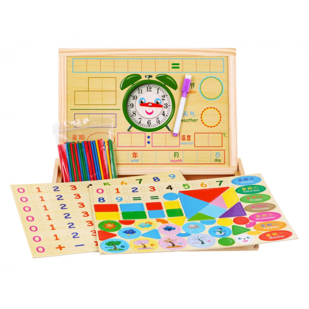 Medinė magnetinė lenta vaikams 3+ Edukacinis rinkinys + priedai-Žaislai, Lavinamieji žaislai, Mokomieji žaislai-e-vaikas