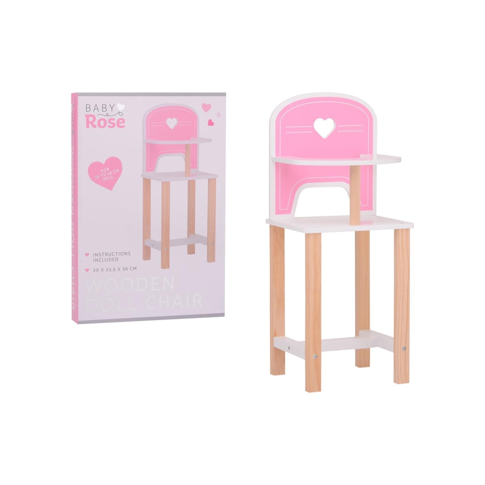 Drewniane krzesełko Baby Rose dla lalek 35-45 cm