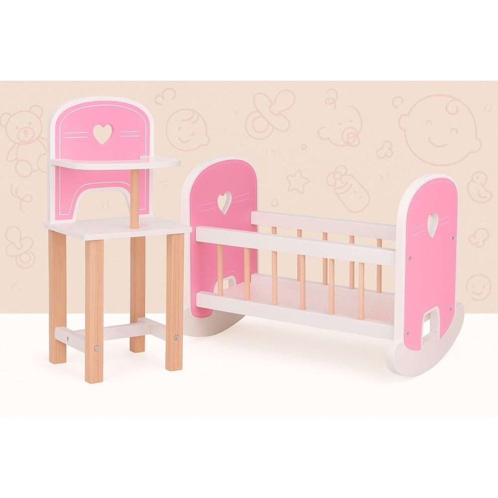 Drewniane krzesełko Baby Rose dla lalek 35-45 cm