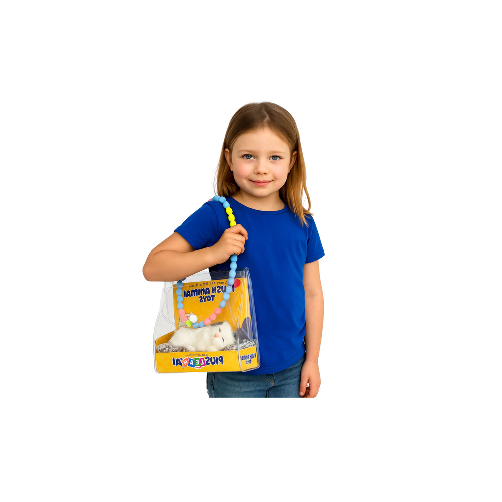 Śpiący Biały Kot Na Poduszce Figurka z Futerkiem Torba Dźwięki