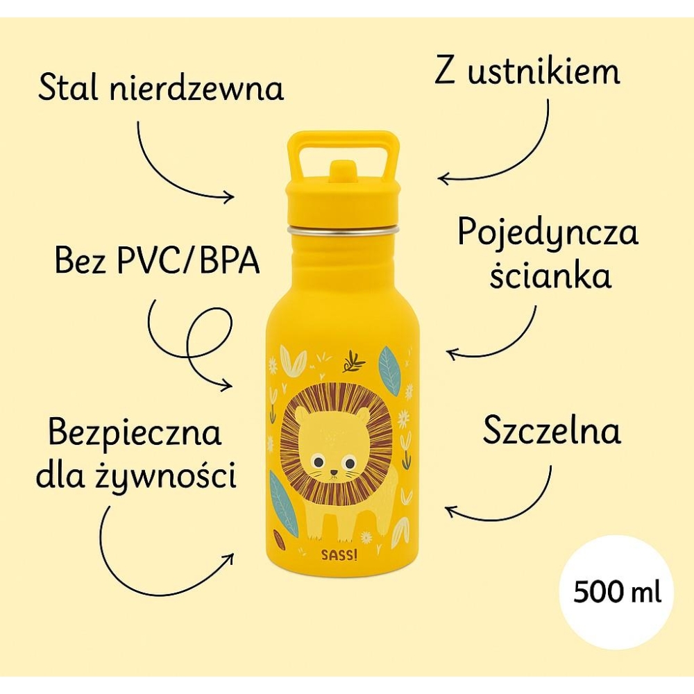 Nerūdijančio plieno vandens gertuvė, 500 ml, SASSI Liūtas-Maitinimui, Indai, įrankiai, gertuvės, Puodeliai, gertuvės-e-vaikas