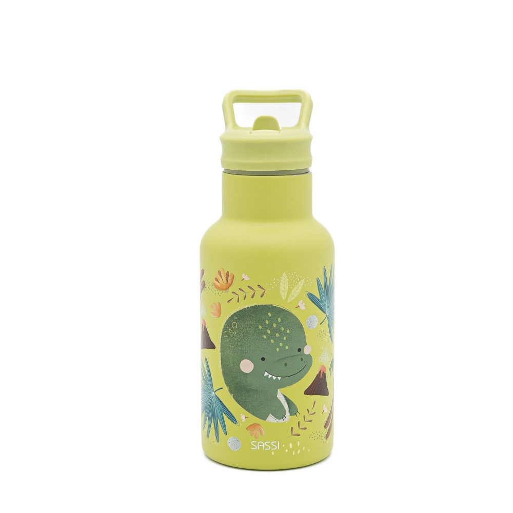 Nerūdijančio plieno vandens gertuvė, 350 ml, SASSI Dinozauras-Maitinimui, Indai, įrankiai, gertuvės, Puodeliai, gertuvės-e-vaika