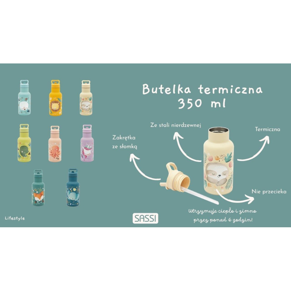 Nerūdijančio plieno vandens gertuvė, 350 ml, SASSI Dinozauras-Maitinimui, Indai, įrankiai, gertuvės, Puodeliai, gertuvės-e-vaika
