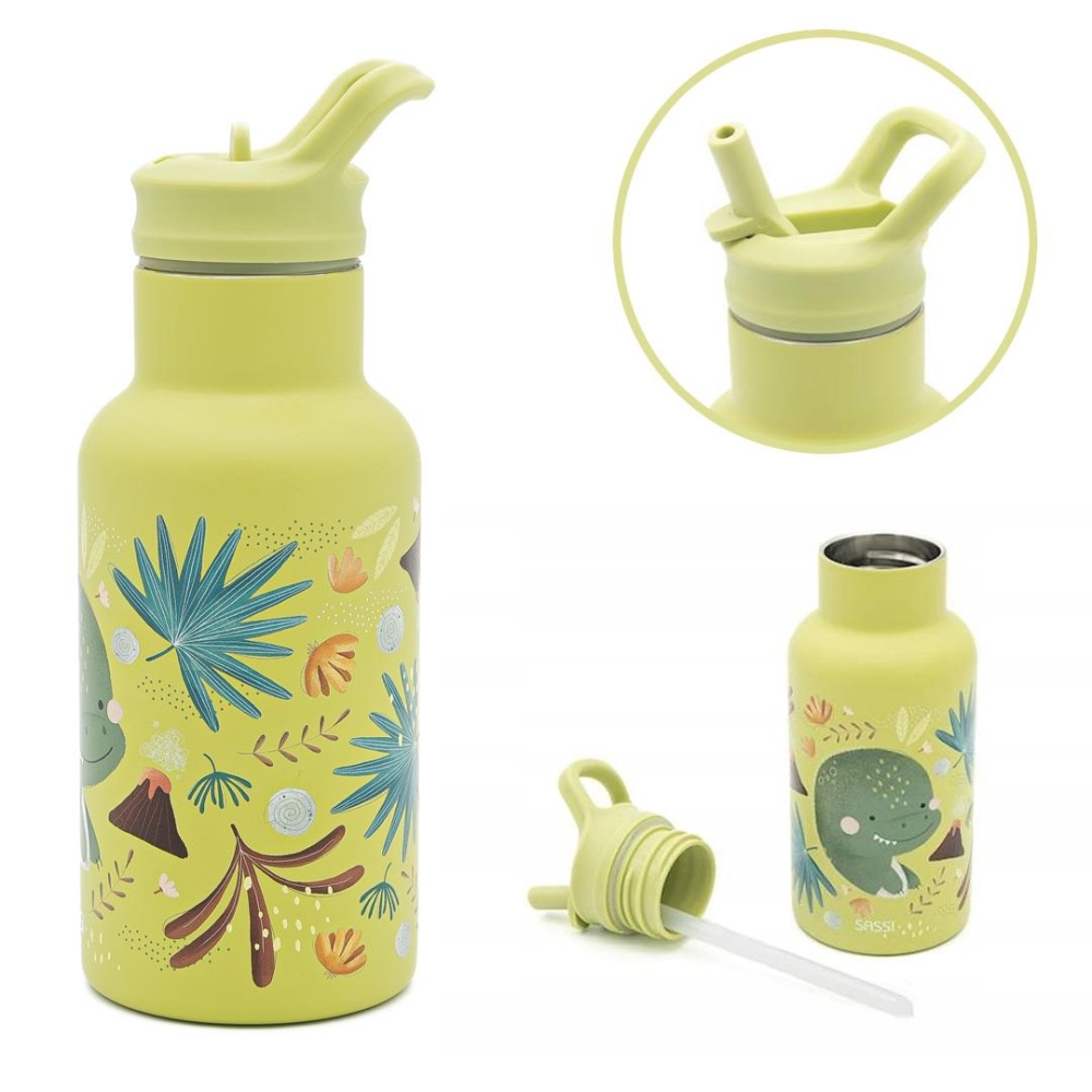 Nerūdijančio plieno vandens gertuvė, 350 ml, SASSI Dinozauras-Maitinimui, Indai, įrankiai, gertuvės, Puodeliai, gertuvės-e-vaika