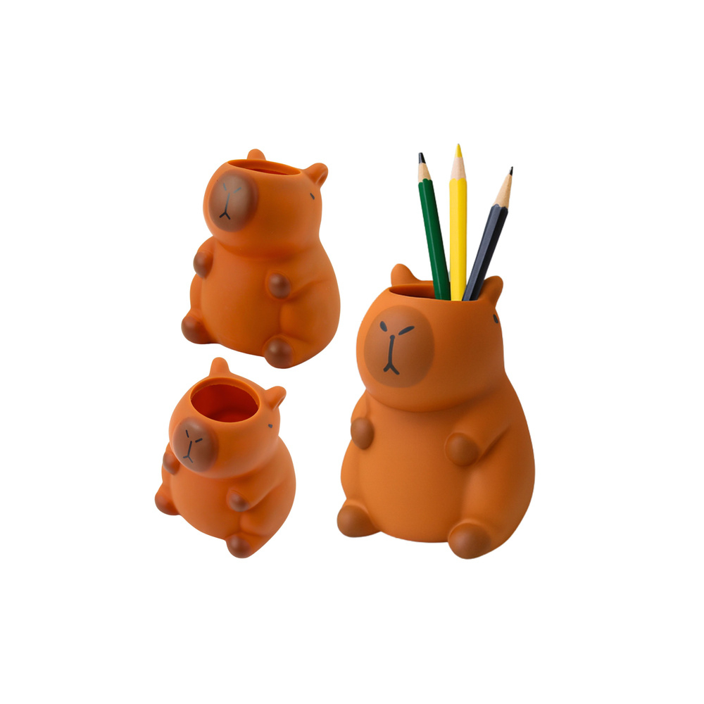 Rašiklių laikiklis Capybara figūrėlė Organizatorius rudas 10 x7 cm-Mokyklai, kūrybai, Kanceliarija-e-vaikas