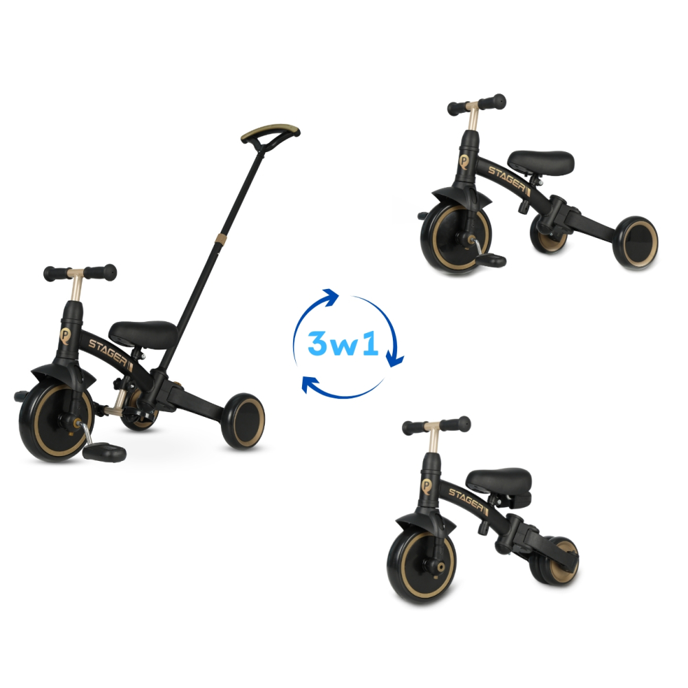 Triratukas Qplay Stager 3in1 su stūmimo rankena, Platinum-Judėjimui, Balansiniai dviratukai, Triratukai vaikams-e-vaikas