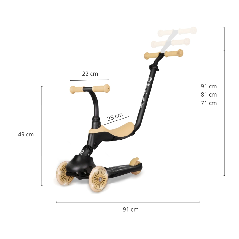 Paspirtukas Qplay Sema Evo 3in1, Khaki-Judėjimui, Paspirtukai vaikams-e-vaikas
