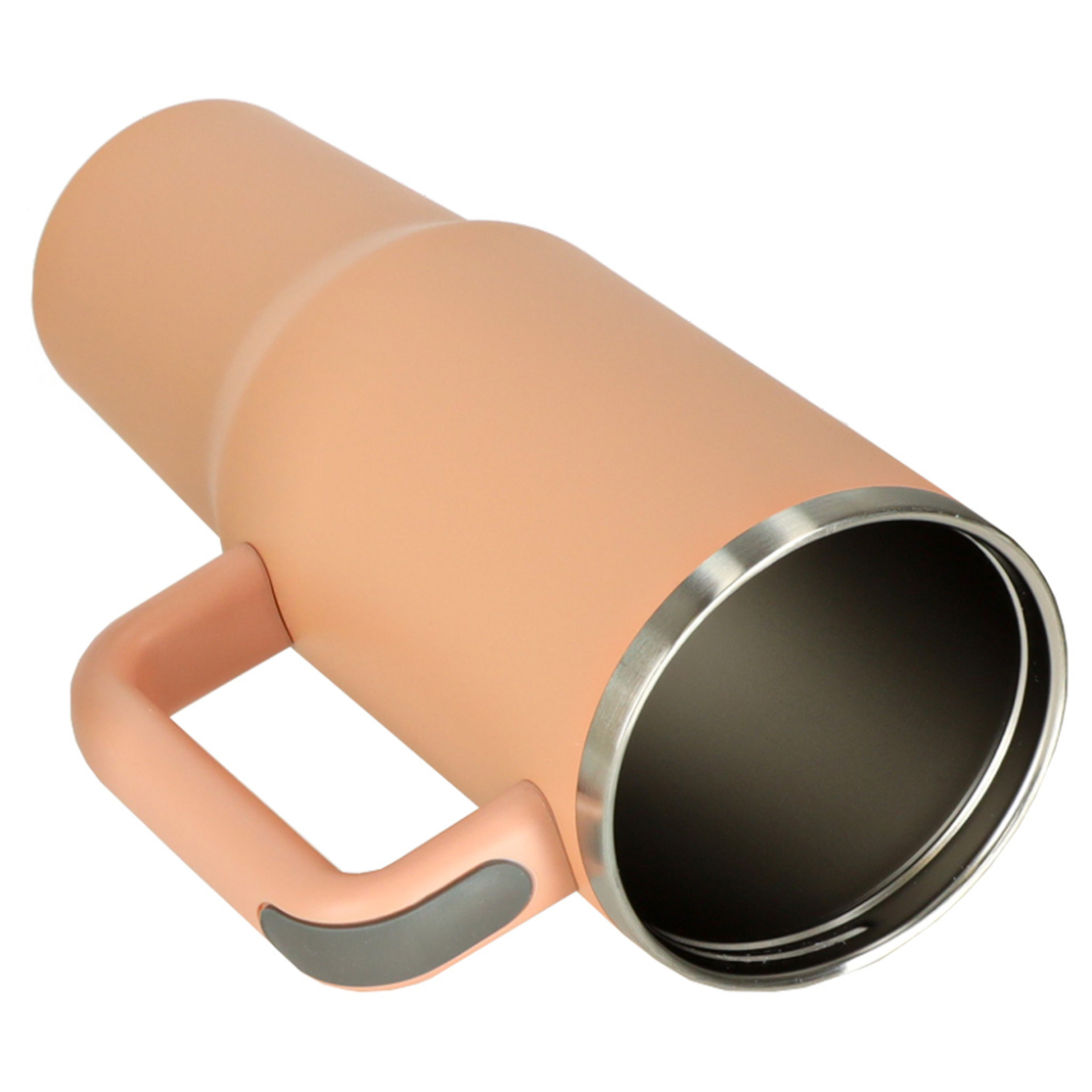 Termo puodelis su šiaudeliu ir rankenėle termosas 1200ml pudros rožinės spalvos-Maitinimui, Indai, įrankiai, gertuvės, Puodeliai