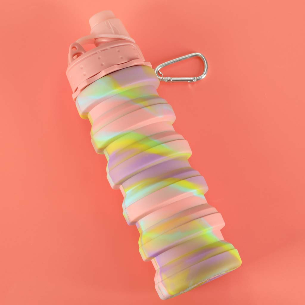 Silikoninė sulankstoma vandens gertuvė su rankena sportinė 500ml vaivorykštė-Maitinimui, Indai, įrankiai, gertuvės, Puodeliai, g