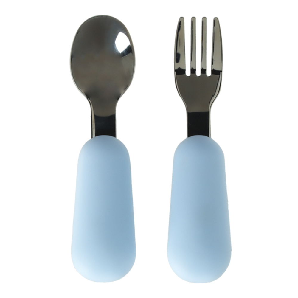 Kūdikių silikoniniai indai kūdikių stalo rinkinys 4 elementai meškiukas mėlynas-Maitinimui, Indai, įrankiai, gertuvės, Indų rink