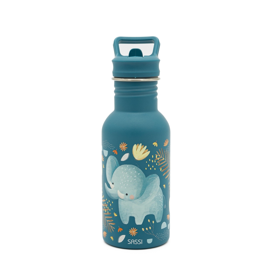 Nerūdijančio plieno vandens gertuvė, 500 ml, SASSI Drambliukas-Maitinimui, Indai, įrankiai, gertuvės, Puodeliai, gertuvės-e-vaik