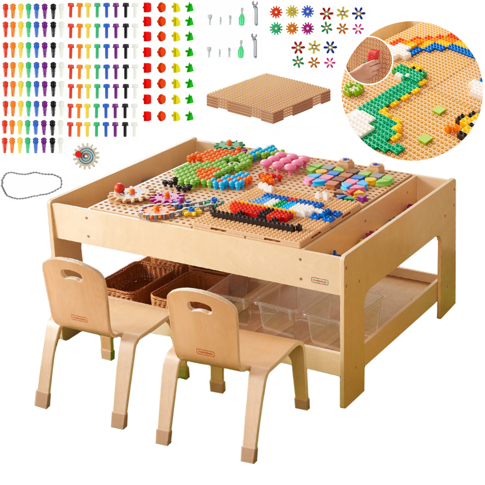 Medinis mokomasis stalas MASTERKIDZ + STEM SIENOS PRIEDAI + 563 plytos-Žaislai, Lavinamieji žaislai, Veiklos centrai-e-vaikas