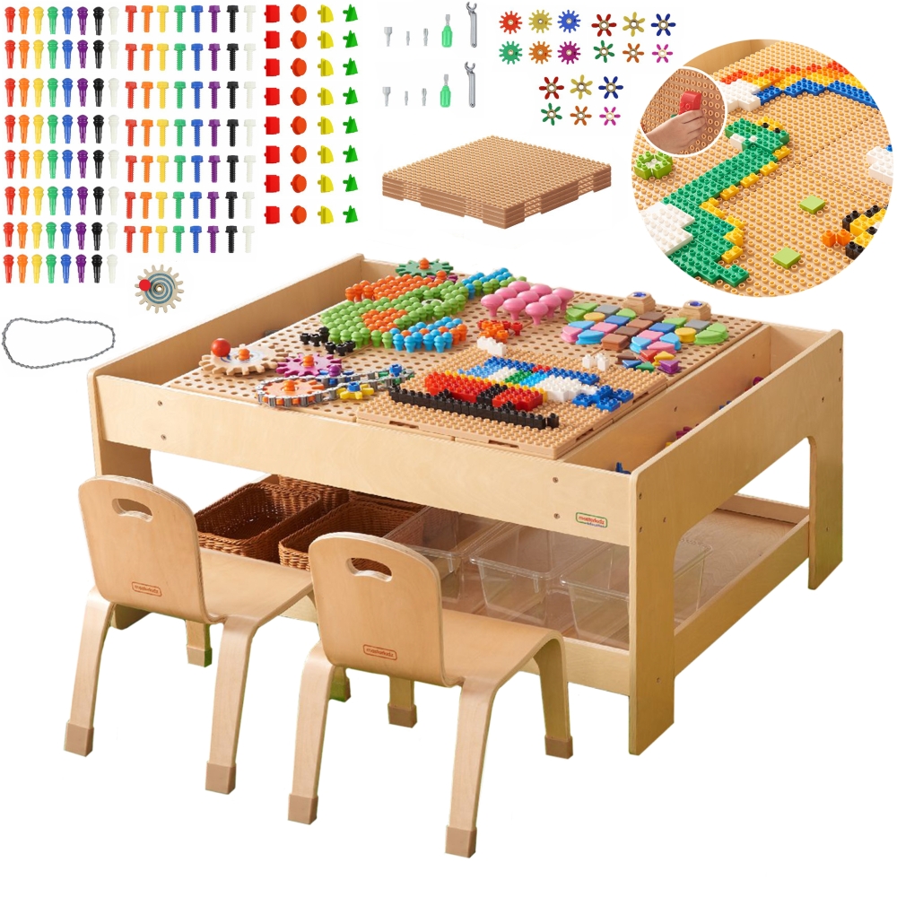 Medinis mokomasis stalas MASTERKIDZ + STEM SIENOS PRIEDAI + 563 plytos-Žaislai, Lavinamieji žaislai, Veiklos centrai-e-vaikas